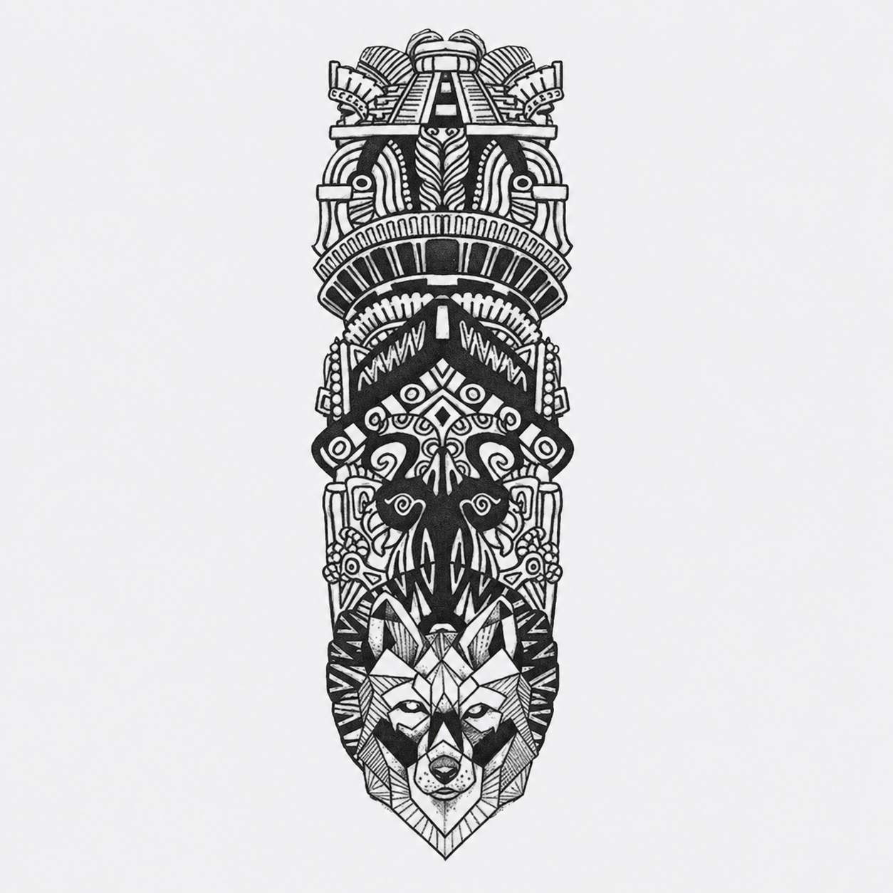 Totem Aztèque & Loup Géométrique