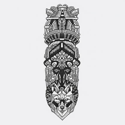 Totem Aztèque & Loup Géométrique